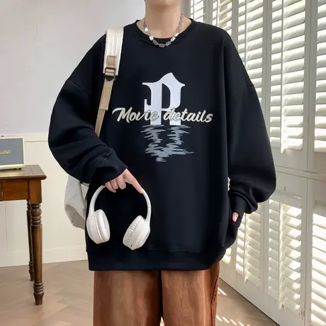 春秋款卫衣男生青年圆领衣服大童长袖T恤印花男装长袖打底衫上衣图片