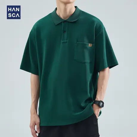 hansca 300g重磅短袖polo衫男夏季美式复古潮流高级感翻领体恤衫商品大图