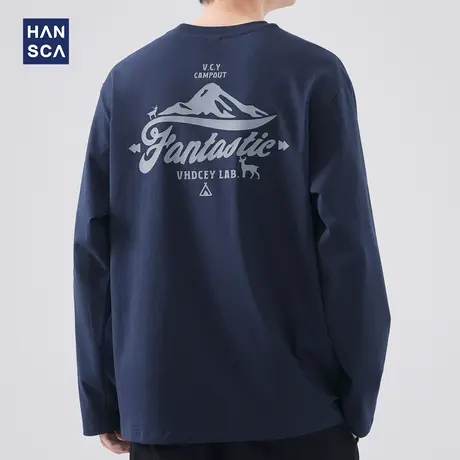 hansca 春季260g重磅长袖t恤男纯棉青少年宽松休闲印花内搭打底衫商品大图