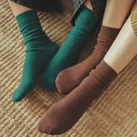 100%纯棉袜子秋冬白色长筒抗菌棉袜春秋黑色堆堆袜女士商品大图