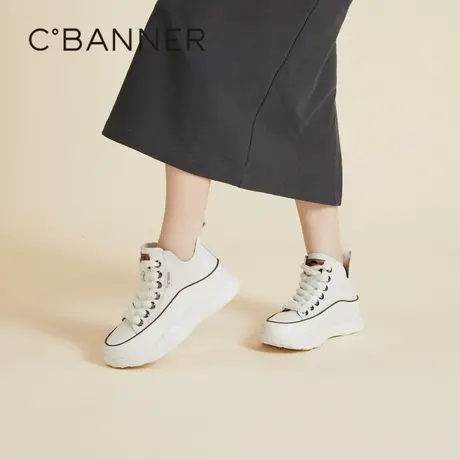 千百度厚底高帮鞋2024春季新款增高百搭时尚休闲鞋增高运动鞋舒适商品大图