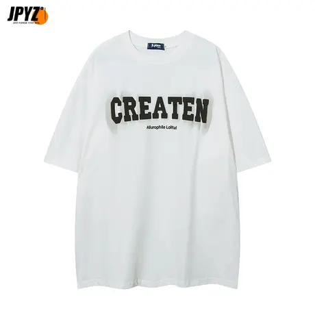 夏季字母印花短袖T恤圆领男女纯棉简约百搭国潮牌学生情侣上衣服商品大图