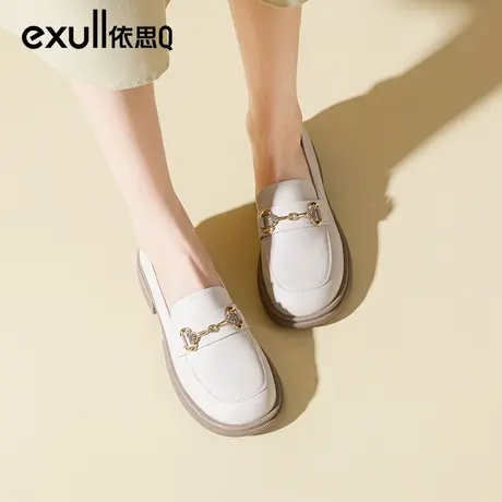 依思q厚底乐福鞋女款2024新款春季圆头软底白色复古英伦风小皮鞋商品大图