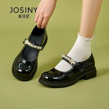卓诗尼2024春季新款一字扣玛丽珍珍珠小皮鞋个性可爱学院风jk女鞋图片