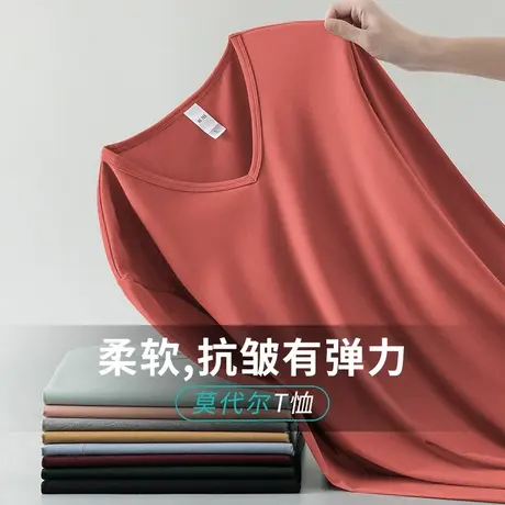 莫代尔长袖t恤男V领潮流秋冬季内搭打底衫秋衣小衫纯色体恤上衣服商品大图