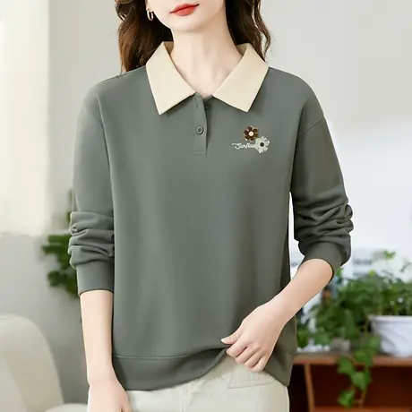 POLO翻领卫衣女春季2023年新款洋气减龄上衣秋装短款上衣长袖外套图片