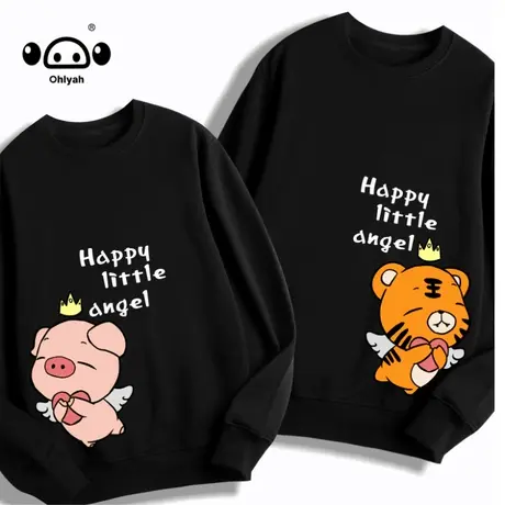 Ohlyah/oversize无帽圆领卫衣女春秋韩版宽松外套2023年新款潮ins图片