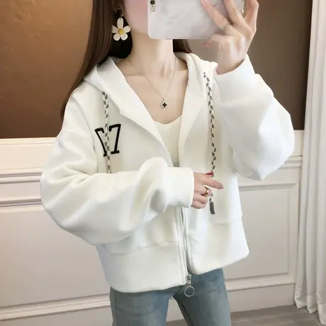 白色卫衣女春秋款运动外套早秋2023新款爆款时尚休闲连帽开衫上衣商品大图