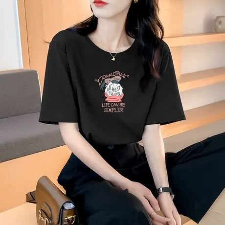 纯棉短袖t恤女夏装2023新款设计感小众学生宽松大码半袖潮牌上衣商品大图