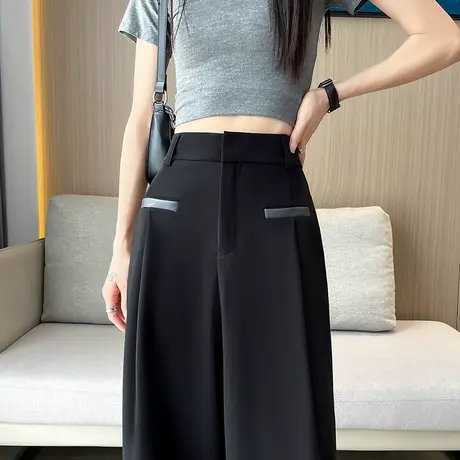 黑色阔腿裤女2023年春秋新款高腰垂感窄版直筒显瘦高级感休闲西裤商品大图