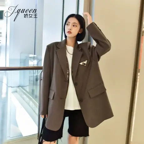 西装外套女秋季复古小众设计感宽松显瘦假两件港味休闲廓形小西服图片