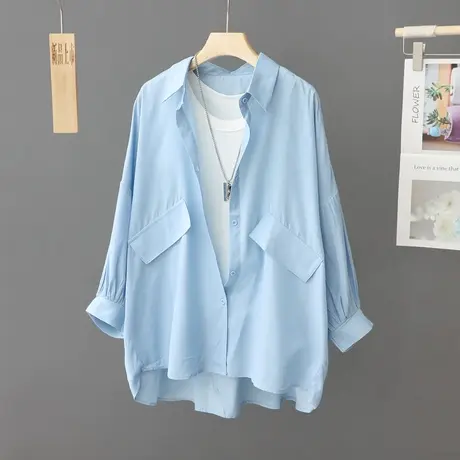 2023夏季新款轻薄薄款防晒外套女中长款宽松休闲大码防晒衫衬衫女商品大图