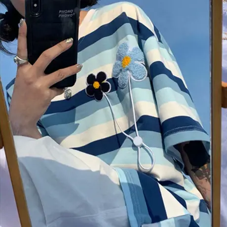 条纹短袖t恤女宽松韩版ins潮原宿风半袖设计感小众chic港味上衣服商品大图