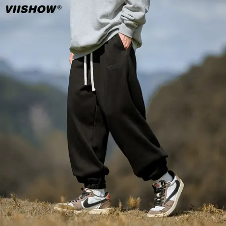VIISHOW春秋重磅卫裤男潮流宽松日系植绒垂感抽绳束脚运动休闲裤商品大图