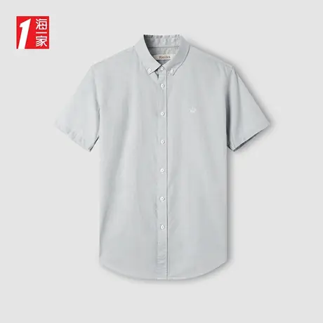 海一家牛津纺简约短衬2023夏季新款青春休闲扣领尖领短袖衬衫男图片