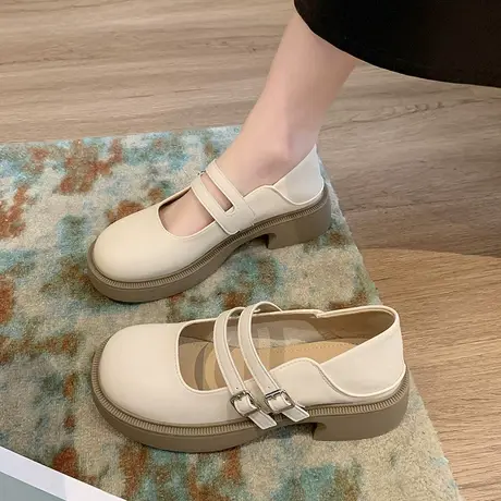 玛丽珍鞋女夏季2023年新款职业圆头复古粗跟单鞋英伦风小皮鞋商品大图