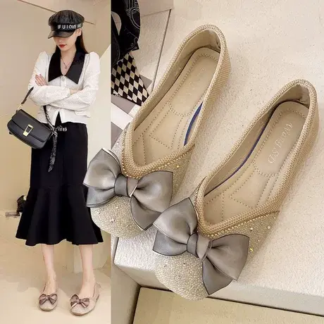 2023新款夏季温柔蝴蝶结浅口单鞋女少女心防滑一脚蹬豆豆鞋瓢鞋潮商品大图