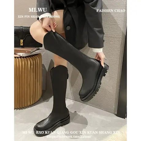 长筒靴女厚底2023新款秋冬季v口高筒靴子女长靴白色大筒围骑士靴商品大图