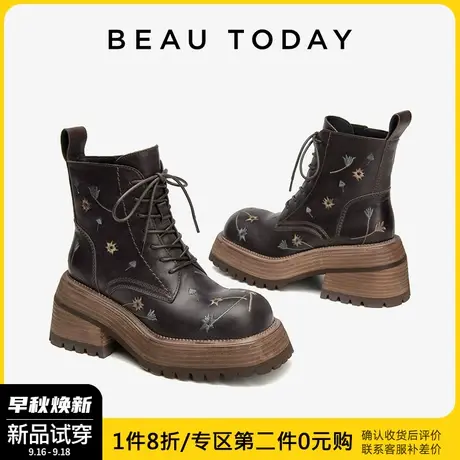BeauToday短靴女2023新款春秋单靴女马丁靴BT复古时装短靴瘦瘦靴图片