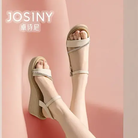 卓诗尼女鞋2024夏款新款高跟凉鞋女一字扣厚底商场同款4J1A41062图片