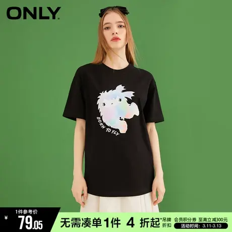 ONLY冬季学院风宽松可爱小鸟直筒短袖T恤女商品大图