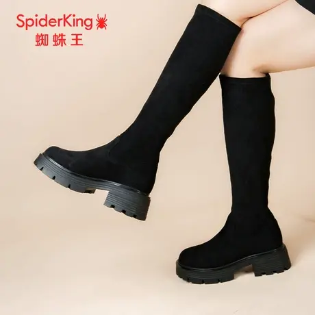 SPIDER KING/蜘蛛王高筒靴2023冬商场新款瘦瘦靴薄绒磨砂皮厚底软图片
