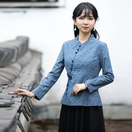 筠雅唐装女中国风改良盘扣上衣复古时尚收腰显瘦茶服中式禅意女装商品大图
