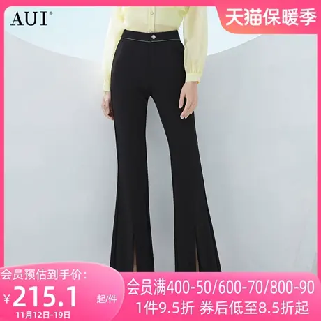 AUI黑色御姐气质职业喇叭裤女2023春秋新款百搭修身显瘦开叉长裤商品大图