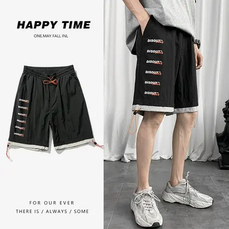 短裤男士夏季宽松潮牌休闲运动五分中裤ins韩版潮流外穿沙滩裤子商品大图
