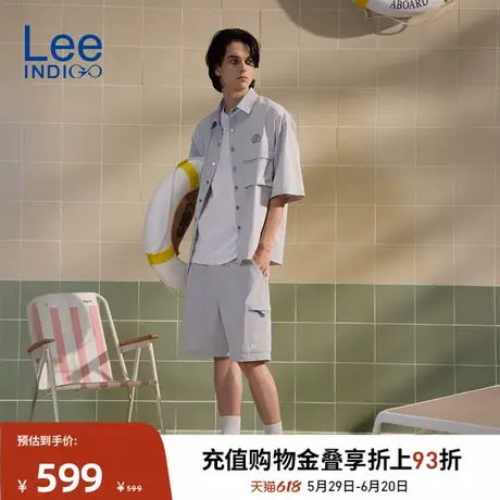 Lee商场同款25春夏新品宽松版工装大口袋设计浅灰色男休闲短裤潮商品大图