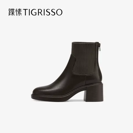 蹀愫冬季羊皮拼接时装靴6cm粗跟增高女靴子TA54709-14图片