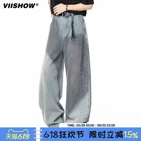 VIISHOW美式复古高街水洗渐变牛仔裤男夏季弯刀宽松直筒长裤子潮商品大图