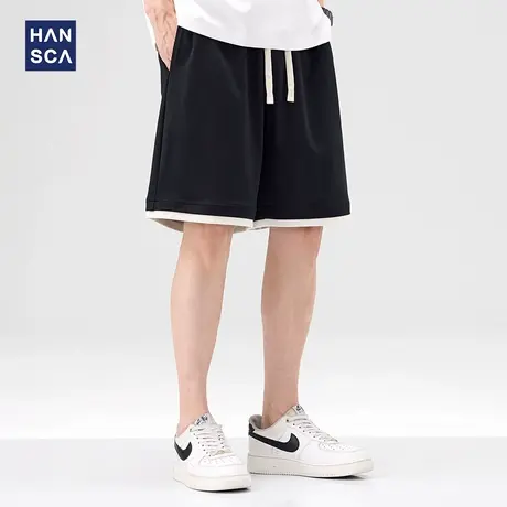 hansca假两件卫裤短裤男2025夏季新款潮牌宽松直筒凉感外穿五分裤图片