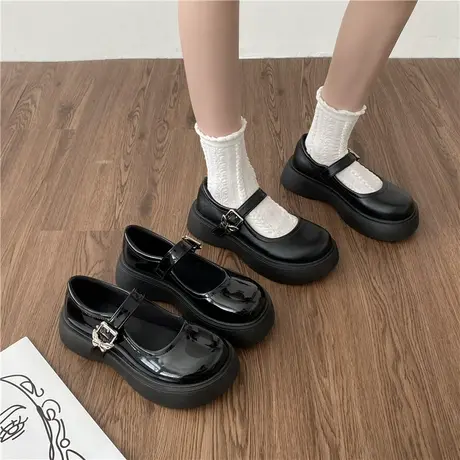 厚底增高蝴蝶扣小皮鞋女2023春夏季新款日系jk百搭大头玛丽珍单鞋图片