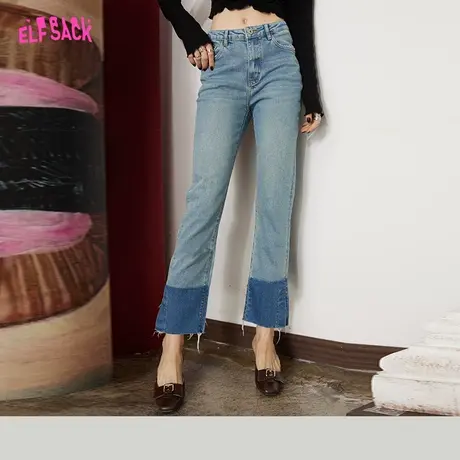 妖精的口袋浅色高腰直筒牛仔裤女2023春夏季新款烟管裤显瘦九分裤图片