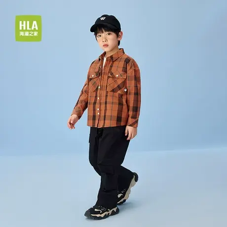 HLA/海澜之家时尚格纹长袖衬衫2025春夏新款翻领时尚长袖男女童装商品大图