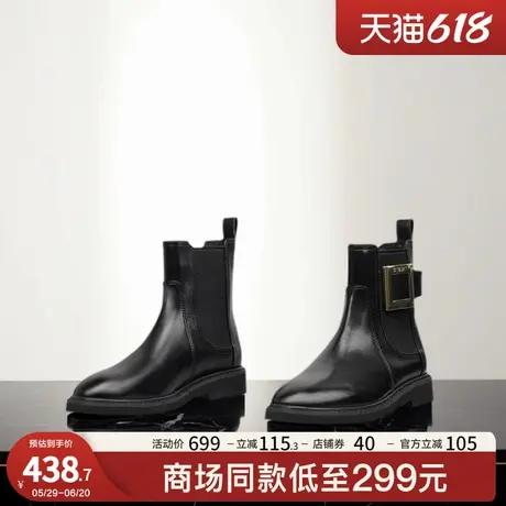 St&Sat/星期六黑色经典百搭时尚厚底弹力方扣尖圆切尔西短靴女商品大图