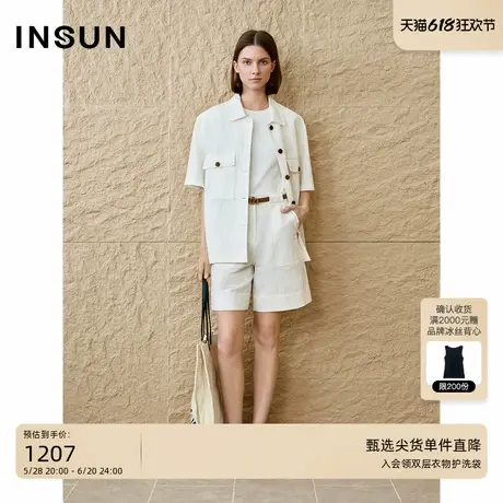 INSUN恩裳专选2025夏季工装风棉麻短袖衬衫外套图片