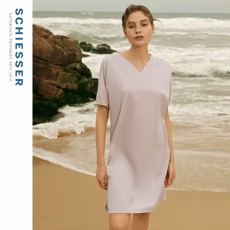SCHIESSER舒雅25年春夏新品女士莱赛尔棉柔软亲肤V领中袖家居睡裙图片