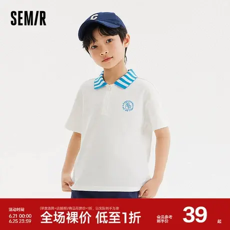 森马儿童短袖T恤2024新款半开襟时尚校园风休闲装夏季男童装上衣商品大图