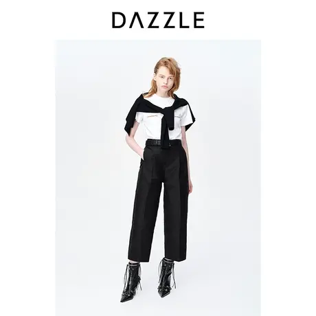 DAZZLE地素奥莱23春季新款白色简约短款链条印花短袖T恤内搭上衣图片
