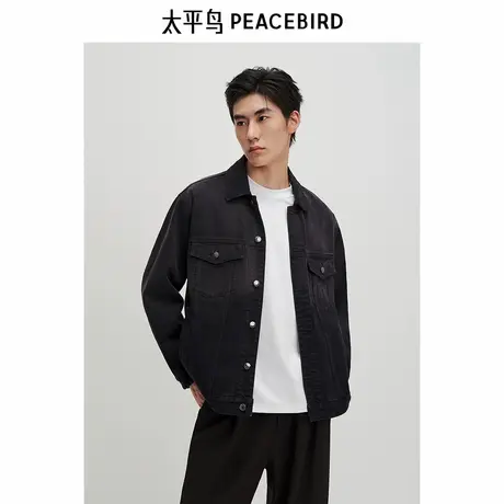 太平鸟男装暗纹印花牛仔夹克秋新款时尚潮流宽松茄克休闲外套商品大图