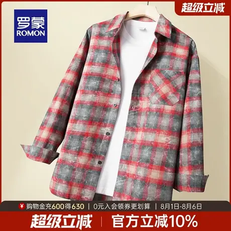 罗蒙男士时尚休闲长袖衬衫2025秋季新款日常百搭上衣工装翻领衬衣商品大图