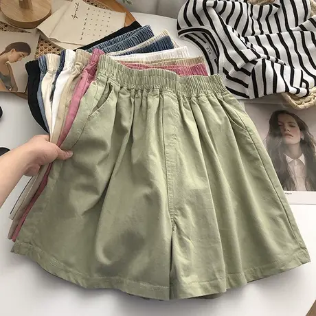 超火cec纯棉松紧腰阔腿裤女夏韩版宽松高腰外穿居家运动休闲短裤商品大图