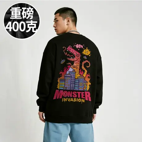 【胖子男装】300斤大码男装潮男美式嘻哈加肥加大码圆领卫衣春秋商品大图