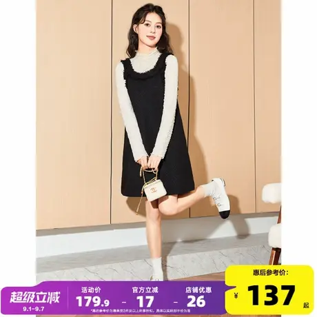 唐狮2024秋季新款背带裙女小香风气质黑色半身裙显瘦直筒裙小个子商品大图