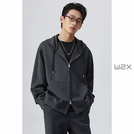 w2x2024秋季新款双色交织纱线针织卫衣男重磅连帽拉链休闲帽衫潮商品大图