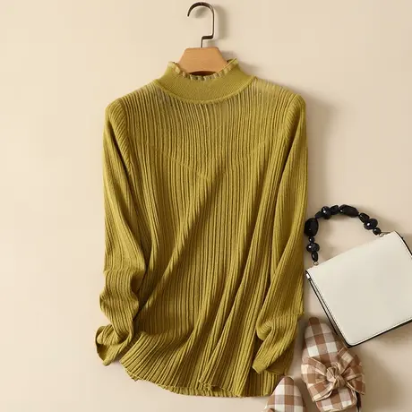 春装2023年新款蕾丝拼接半高领女士内搭针织显瘦洋气打底衫毛衣女商品大图