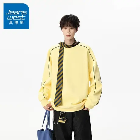 N5真维斯男士圆领卫衣2025新款秋季美式宽松无帽套头男生春秋上衣商品大图