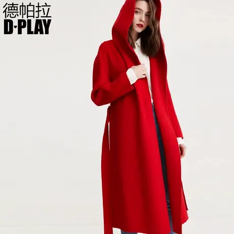 DPLAY德帕拉秋冬新款欧美红色浴袍式长款双面呢大衣毛呢外套商品大图